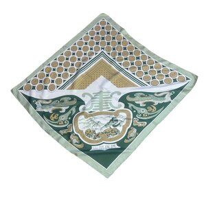 Vintage Chinese Hai Yan 100% Silk Green and Gold Beijing 29" Square Scarf